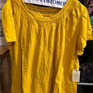 Yellow Lace Trim Women's Top